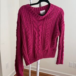 Pink Rose Fuchsia Cable Knit Sweater